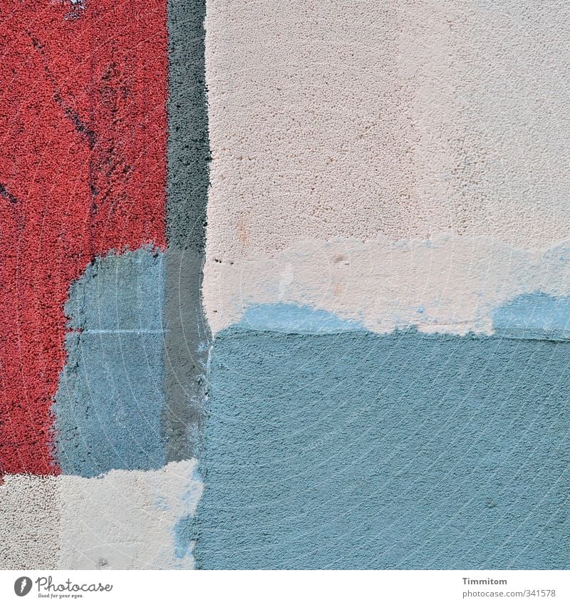 Street beauty. Wall (barrier) Wall (building) Facade Esthetic Sharp-edged Simple Blue Red White Emotions Art Plaster Styrofoam Colour Primed Line