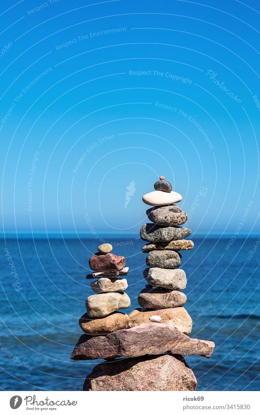 Stones at the coast of the Baltic Sea on the Fischland-Darß Coast stones Stack fischland-darß Baltic coast Ocean Beach Sky Clouds Blue