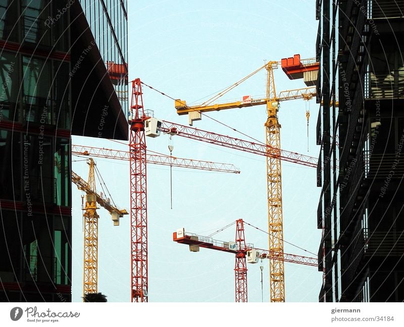 crane ballet Crane Red Yellow Facade Electrical equipment Technology Sky Modern Graffiti Architecture