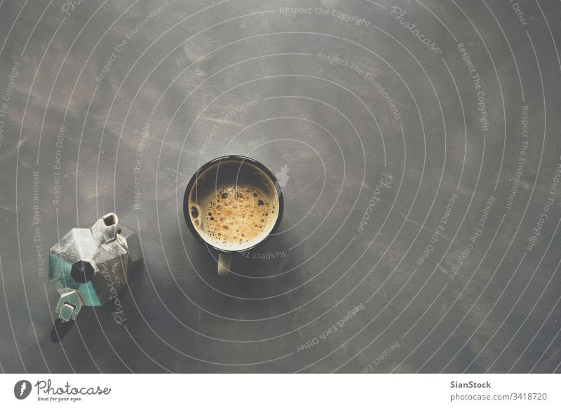 Coffee on cement background coffee cup table top view flat lay black food brown hot drink mug texture space desk cafe espresso breakfast dark morning caffeine