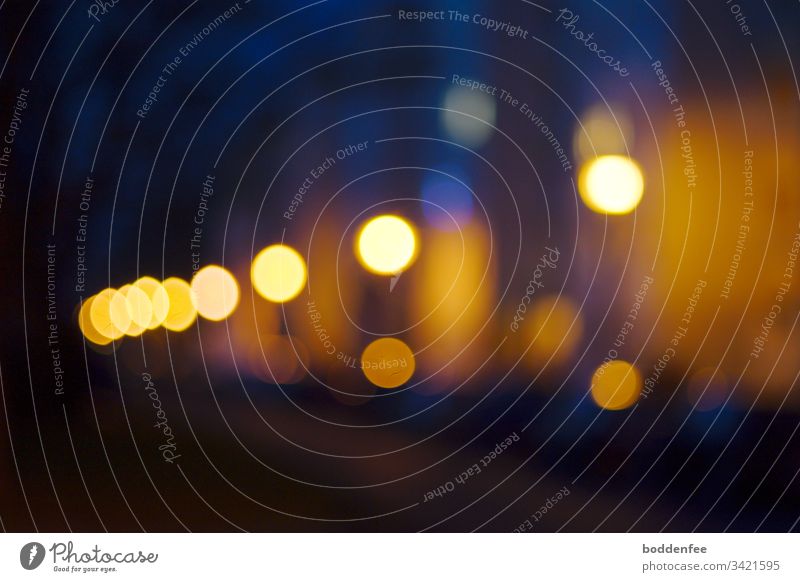 Street lamps and car lights - blurred Evening Car lights clearer Night shot Dark Blue Deserted Exterior shot