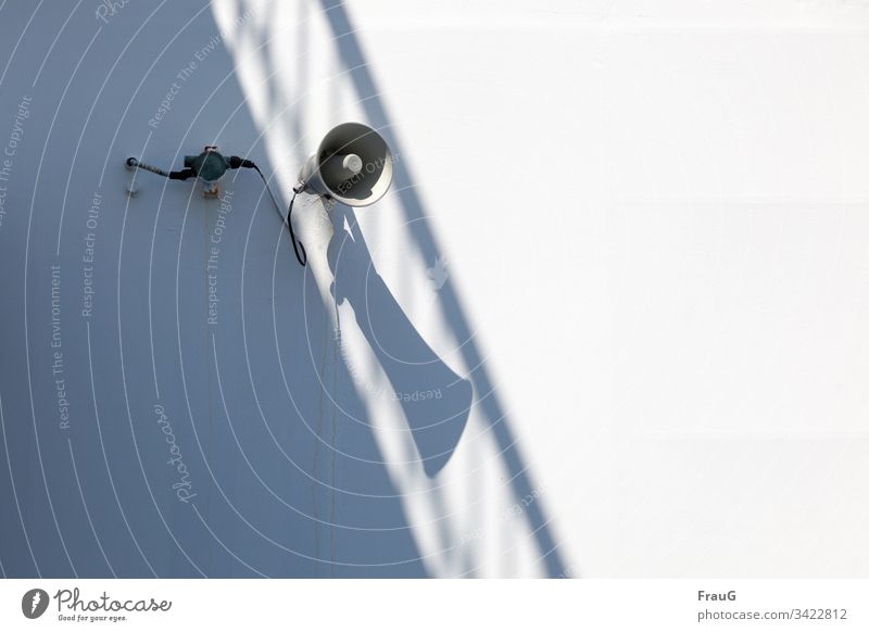 Noise | loudspeaker at the ferry with shadow Loudspeaker Ferry Cable Shadow Handrail seafaring Crossing Vacation & Travel Travel photography Navigation Maritime