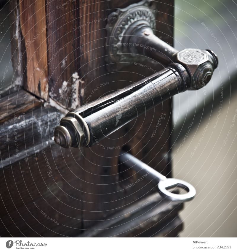 old handle Wood Glass Metal Old Car door Door handle Key Lock Weathered Closed Open Retro Colour photo Exterior shot Detail Deserted Day