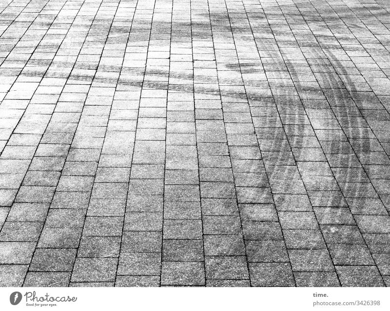 Escape behaviour Street tyre track daylight Places Transport Perspective stones paving stone vivacious blotchy lines urban Curve Demonstration Presentation