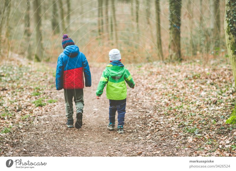 Brothers on a discovery tour in the forest Boy (child) Discover explorers joy of discovery Kindergarten Experience Expedition Adventure adventurous Infancy