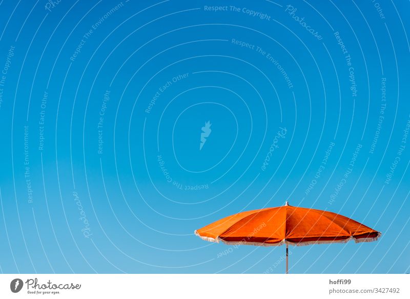 orange parasol with blue sky Sunshade Blue sky Orange-red Cloudless sky minimalism Minimalistic Summer Beach Vacation & Travel Vacation mood Shadow Sunbathing