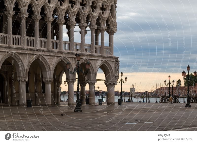 Corona thougths | Empty St Mark's Square in Venice Italy vacation Vacation destination on the outside Places St. Marks Square Arcade voyage Tourism