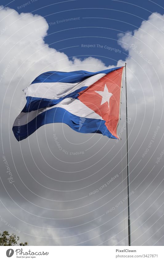 Cuban flag Vacation & Travel Deserted Havana Travel photography Blue sky flagpole Sightseeing Vacation mood Island