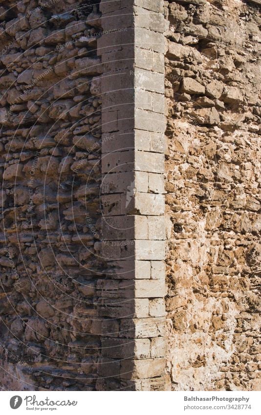 Old masonry Wall (barrier) stones weathering stable Gray Brown Wall (building) out damages Corner edge built Part of a building Architecture Light Shadow