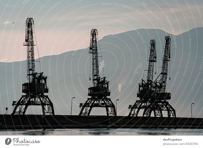 Cranes in the port of Rijeka Historic Harbour relaxation Vacation & Travel Neutral Background coastline Coast Esthetic Adriatic Sea Deep depth of field