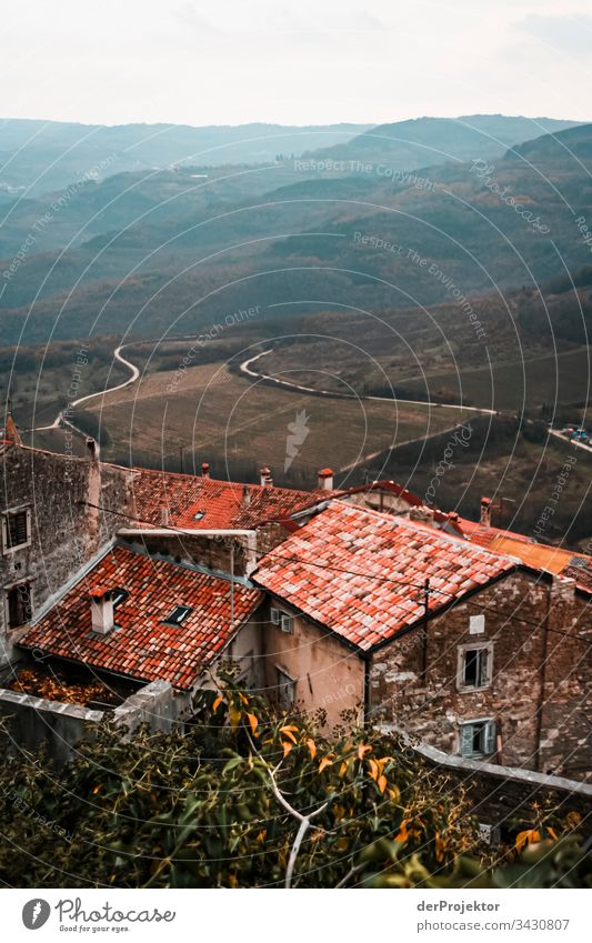 Motovun in Istria roofs Copy Space right run-down Derelict Contrast Shadow Light Central perspective Copy Space top Copy Space left Discover Subdued colour