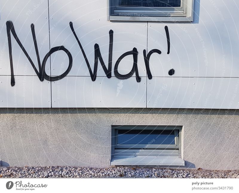 "No War! Graffiti NO WAR !! was Peace Force Gray Wall (building) Vandalism vandalism Typography typo typographically Handwriting Handwritten sprayer spraying