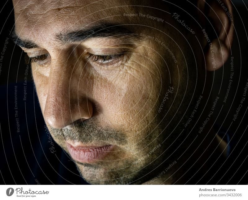 Portrait of man side-face pleasing confident close-up alluring and white expression portrait mature closeup dark likable handsome profile person black charming