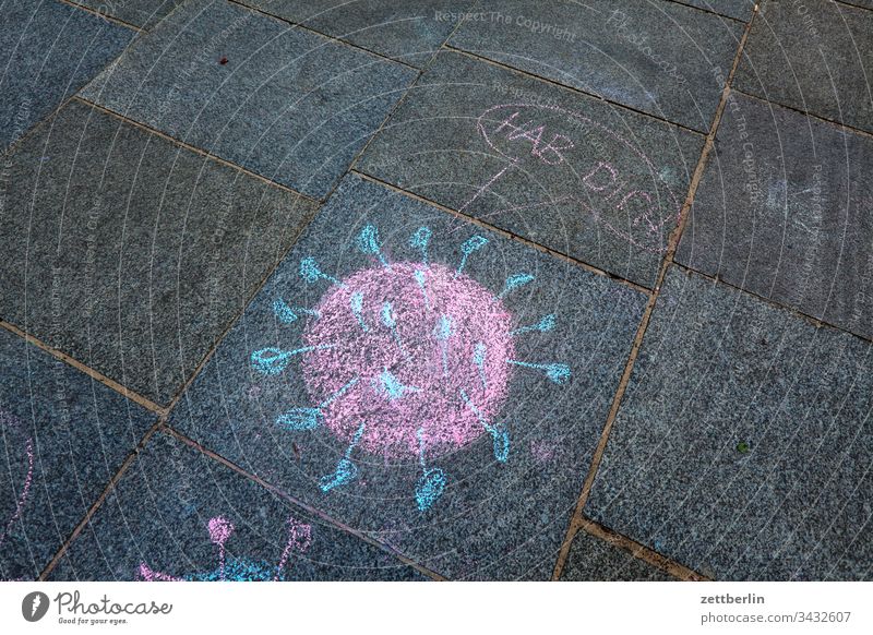 Coronavirus corona off walkway slab Healthy illustration Children's drawing Illness painting pavement pavement painting Pictogram Virus science Drawing Chalk