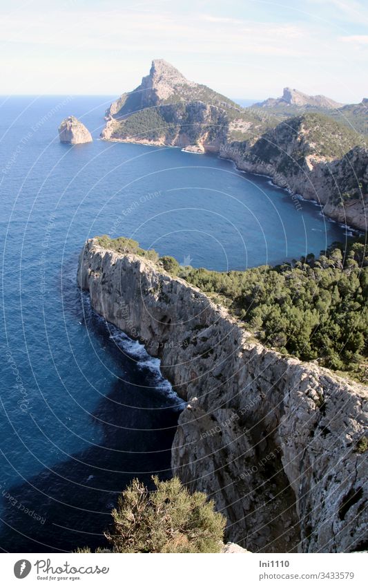 View of Cap Formentor, Mallorca Peninsula Cliffs by the sea rocky coast Promontory enjoying the view stunning beautiful weather sunshine Dark side blue sea