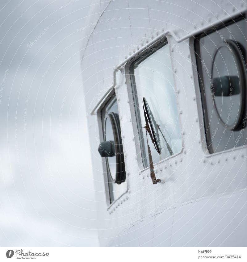 Ferry windows with windscreen wiper Windscreen wiper Window Fog Rain Window pane Transport Blue Wet Reflection Drops of water Water Weather Bad weather Motoring