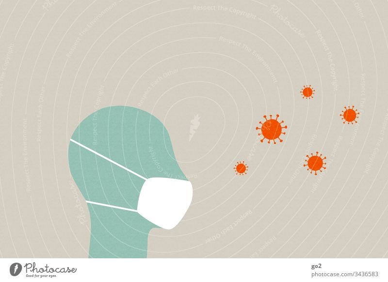 Head with face mask and viruses Sneezing Contagious risk of contagion Virus Illness hygiene Infection Health care medicine coronavirus Hospital Epidemic