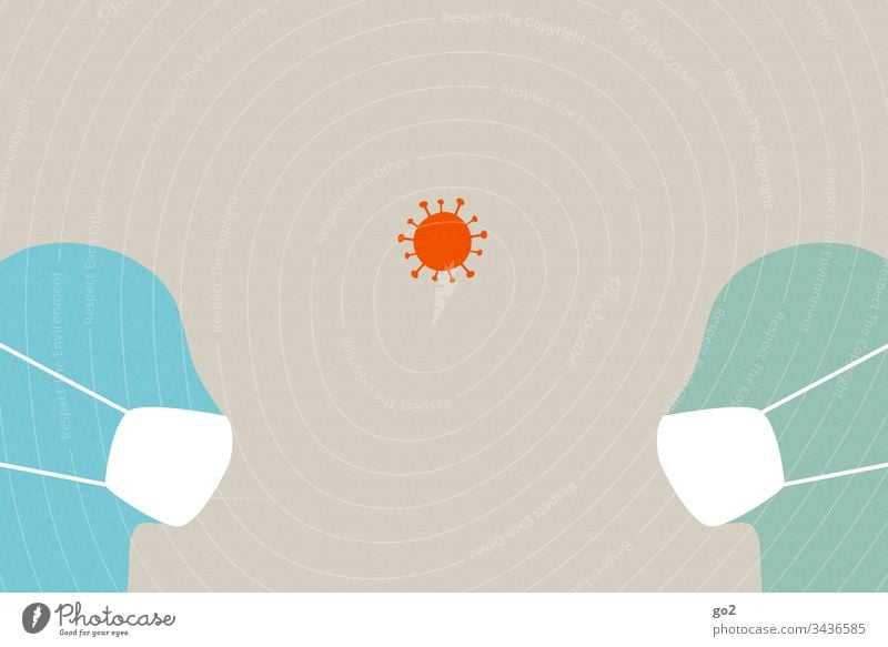 Two heads with face mask Sneezing Contagious risk of contagion Virus Illness hygiene Infection Health care medicine coronavirus Hospital Epidemic Protection