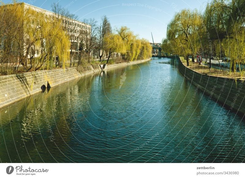 Landwehr Canal on the outside Berlin Germany spring Spring Capital city Light Shadow Sun urban Channel Water Surface of water Landwehrkanal Kreuzberg bank