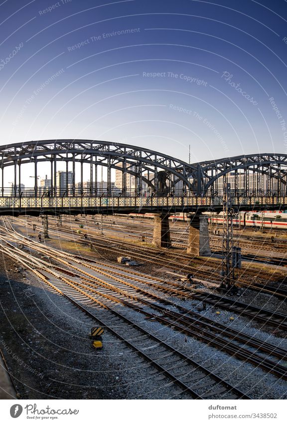 Munich, Hackerbrücke, tracks, sunset Town Architecture urban geometric Exterior shot Abstract Modern City Railroad tracks Pattern Structures and shapes Surface