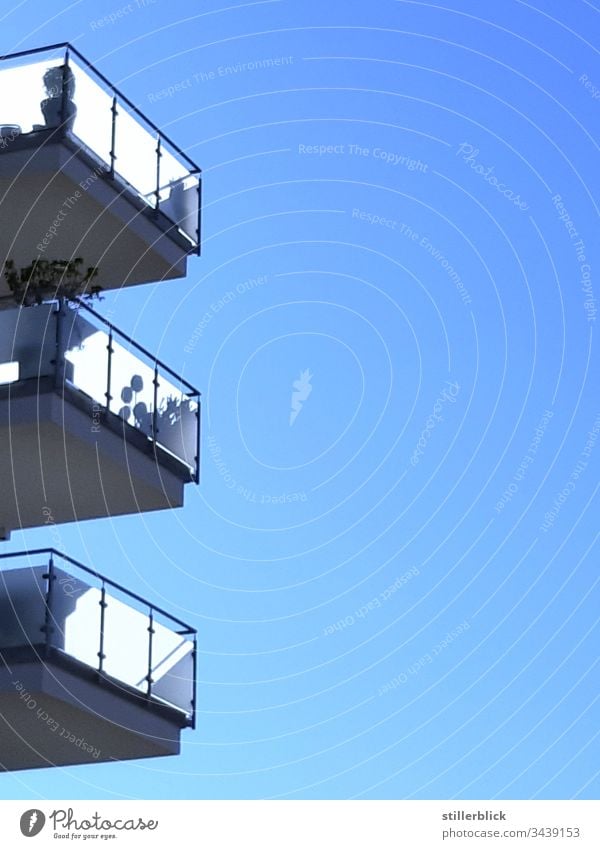 Balconies in front of blue sky Balcony Sky Blue White Contrast dwell