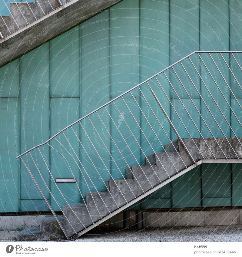 Dent in the railing Architecture Fence Stairs Gap in the fence Exterior shot dent deformed Deformation Handrail Metal