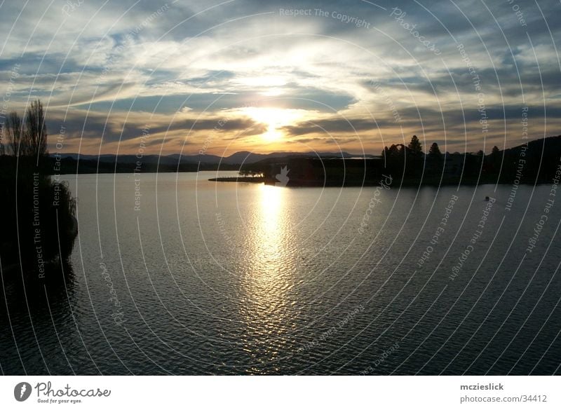 Canberra Sunset Australia Lake Twilight Reflection Clouds Panorama (View) Horizon Water Evening sun Large