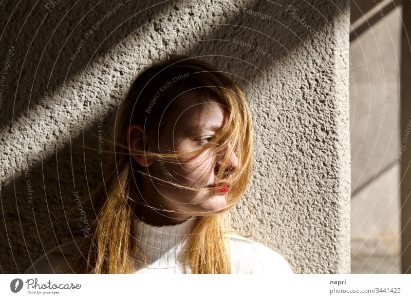 Thoughts, caught in the wind. | Portrait of a young woman whose long hair is blown away by the wind. Young woman Youth (Young adults) 18 - 30 years