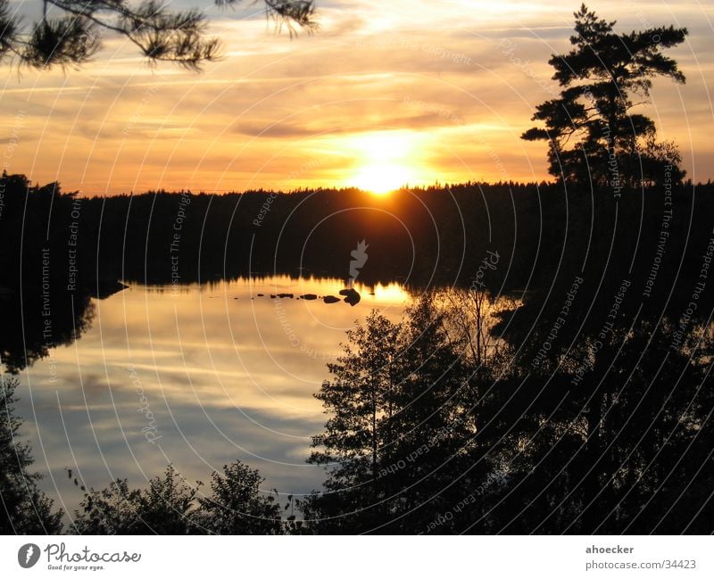 Sunset Yellow Lake Light Moody Sweden Water Evening