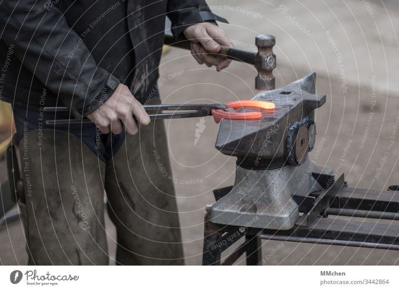 Blacksmith at work on the anvil Horseshoe Forge Embers Hot Craft (trade) Smith Hammer shape Anvil Metal Incandescent Iron Smithy Tradition Tool Steel Handcrafts