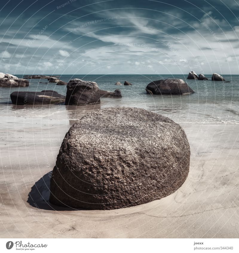 Solid Elements Sand Water Sky Clouds Horizon Summer Beautiful weather Beach Ocean Island Koh Samui Old Exceptional Firm Fluid Large Blue Brown White Idyll