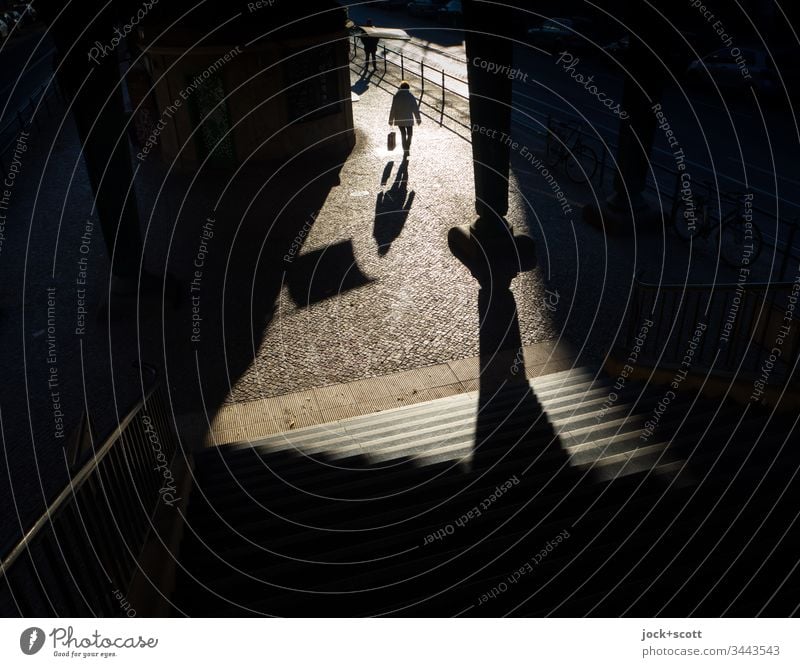 unknown woman moves in the light out of the darkness Wide angle Low-key Back-light Sunlight Silhouette Neutral Background Structures and shapes Abstract