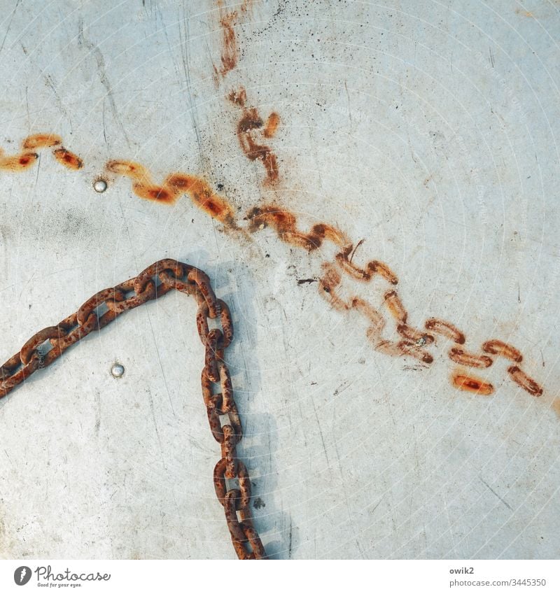 Baked clean Gette Metal Chain links Rust Old corroded Tracks Detail Exterior shot Ravages of time Close-up structures Pattern Abstract Gloomy Rust marks bequest