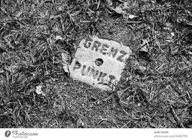 Border point right here in the grass Meadow border point Stone Geometry Signs and labeling Square Structures and shapes land surveying survey point Point