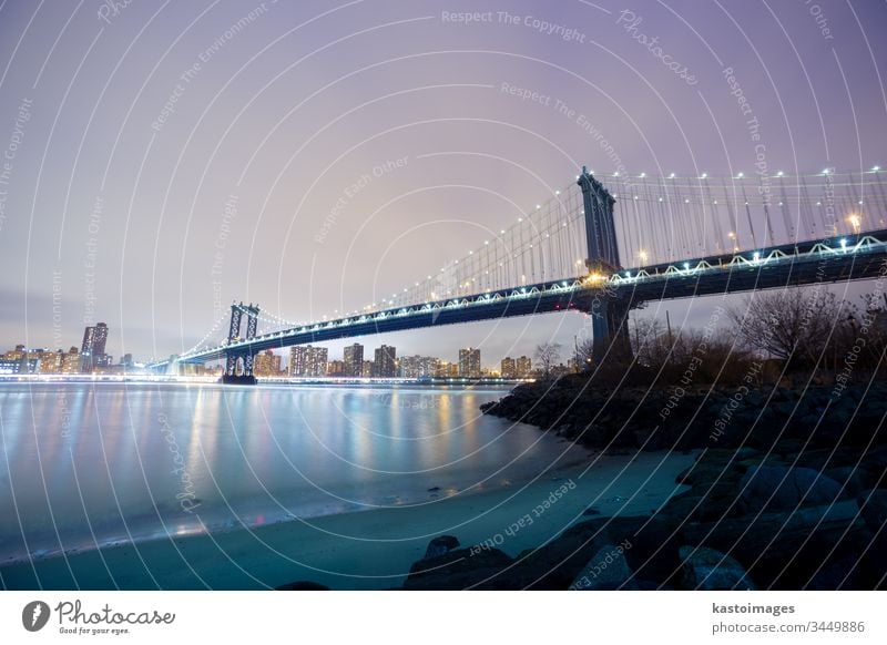 Manhattan bridge at dusk, New York City. new york manhattan America city skyline brooklyn usa skyscraper new york city cityscape illuminated architecture sunset