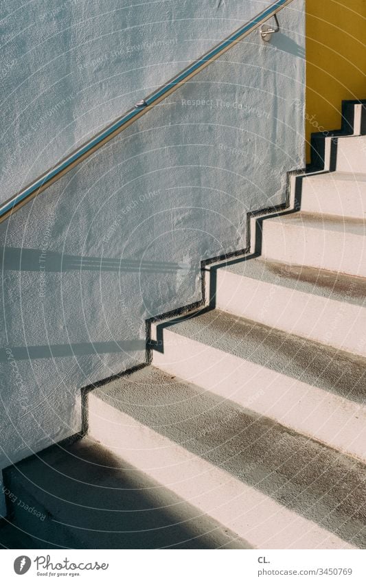 stairs and wall Stairs Wall (building) handrail Stone Concrete Architecture Upward Precision Metal Accuracy Wall (barrier) Deserted Exterior shot Colour photo