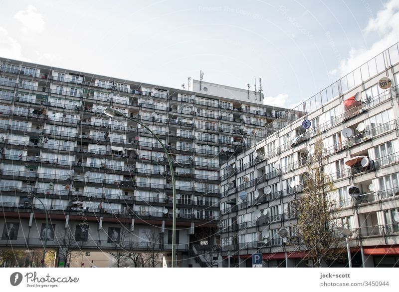 Social palace, colourless in one block Schöneberg Town house (City: Block of flats) Architecture Facade Modern Moody Agreed Deprived area Subdued colour