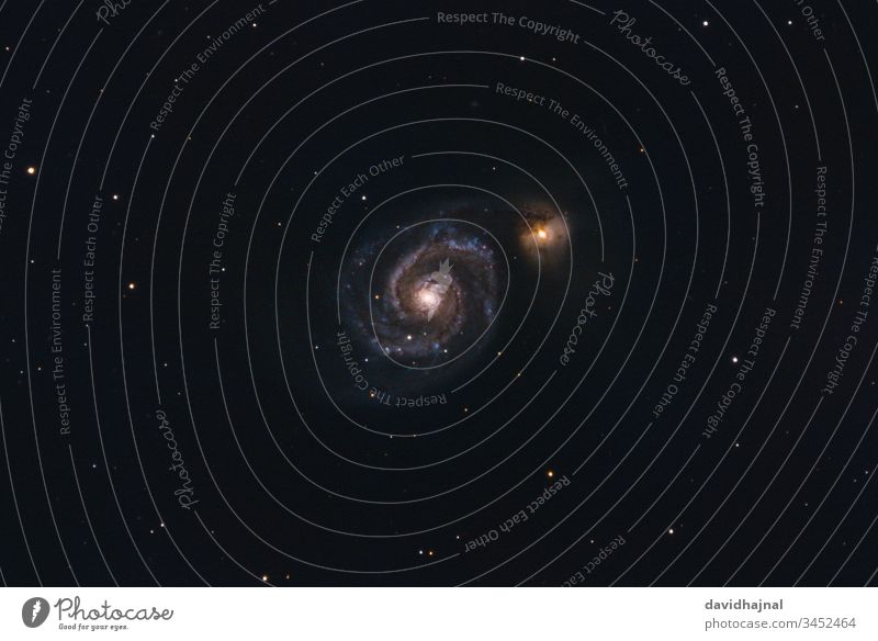 The whirlpool galaxy Messier 51 in the constellation Hounds photographed from Mannheim with a Maksutov telescope. Deep Sky Galaxy Whirlpool Spiral Spiral Galaxy