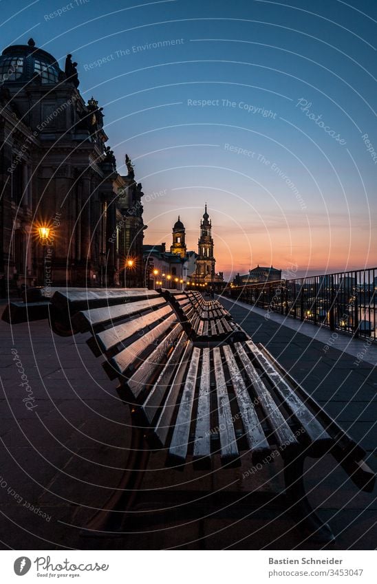 View of the old town of Dresden, Brühlsche Terrasse, Saxony, Germany Esthetic Detail Semper Opera Contentment Elbe Illumination Trip Evening City trip