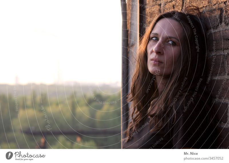 sadly beautiful Woman Meditative thoughts Life Long-haired melancholy Sadness Looking Observe Facial expression Concern already Lean natural Dark-haired