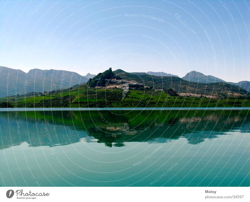 mirroring Reflection Lake Zahara de la Sierra Andalucia Village Water Mountain Far-off places