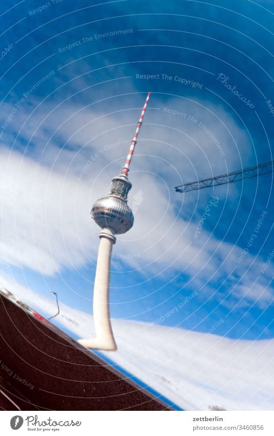 Mirror image of the television tower Architecture on the outside Berlin city spring Spring Capital city House (Residential Structure) downtown Deserted