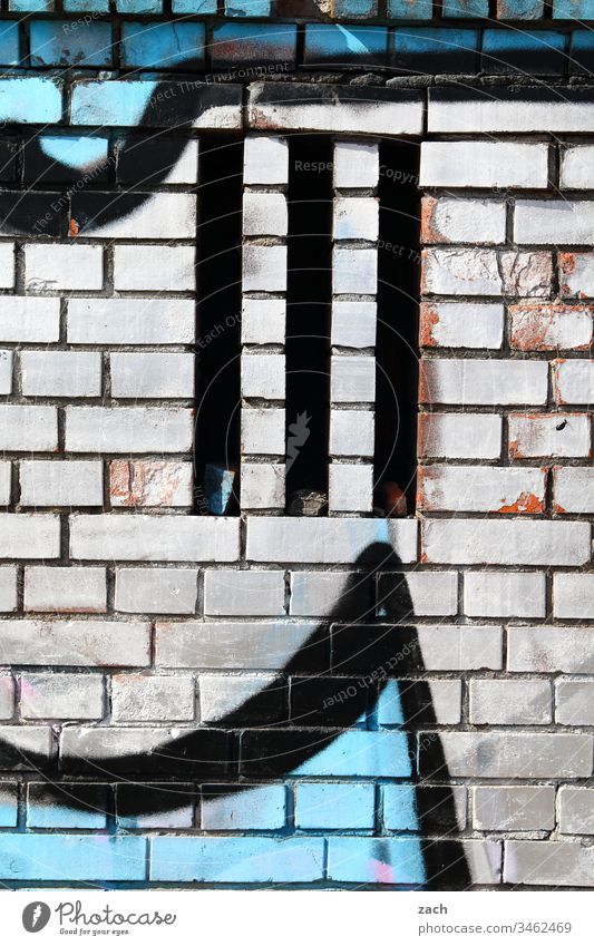 Graffiti on white brick wall Wall (barrier) Sign Characters Building Germany Berlin Capital city Wall (building) Deserted White three street art