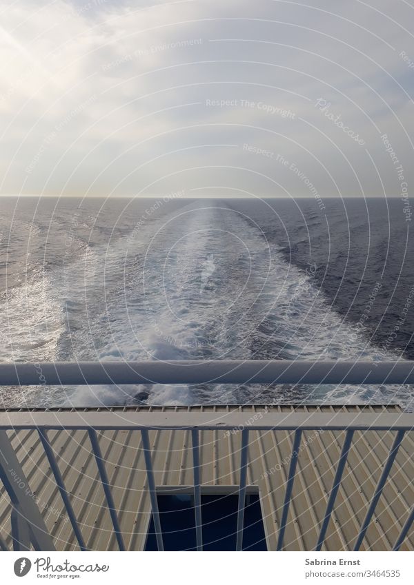 Seascape out of ferry in Greece seascape horizon transportation travel holiday water waves Fähre Horizont Wasser meer Landschaft clouds blue nature natural