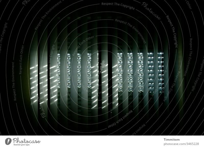 Light through lamella curtain and roller shutter slats Shaft of light Window Pattern darkness ardor lines Lighting effect Day Interior shot Venetian blinds