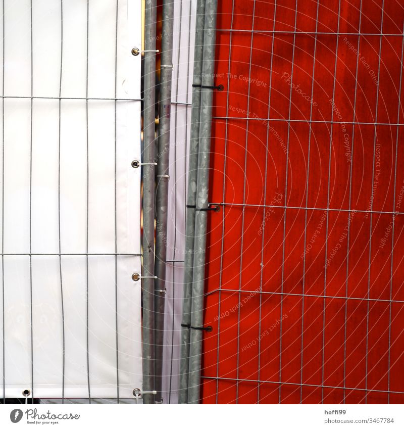 Barrier grid with red and white tarpaulin Red Protective Grating Cordon Protection Construction site Structures and shapes Wall (barrier) Safety Metal