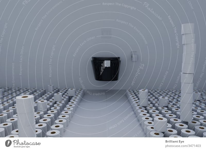 Toilet room full of toilet paper. Concept hamster shopping conceptually Many Supply LAVATORY Economic crisis Shopping toilet roll Corona virus Bathroom Sanitary