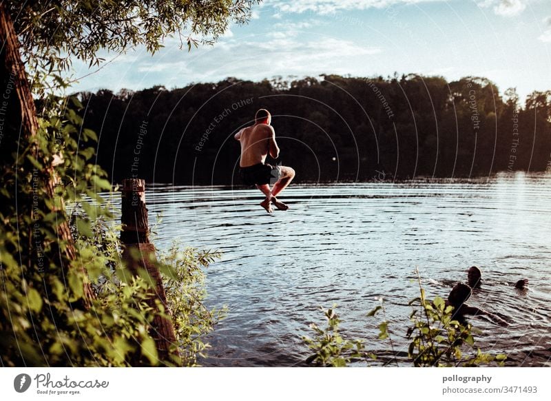 Three friends in the lake enjoy the summertime memory Light Serene Summer feeling Swimming & Bathing Lake Pond Nature Beautiful weather Contentment Friendship