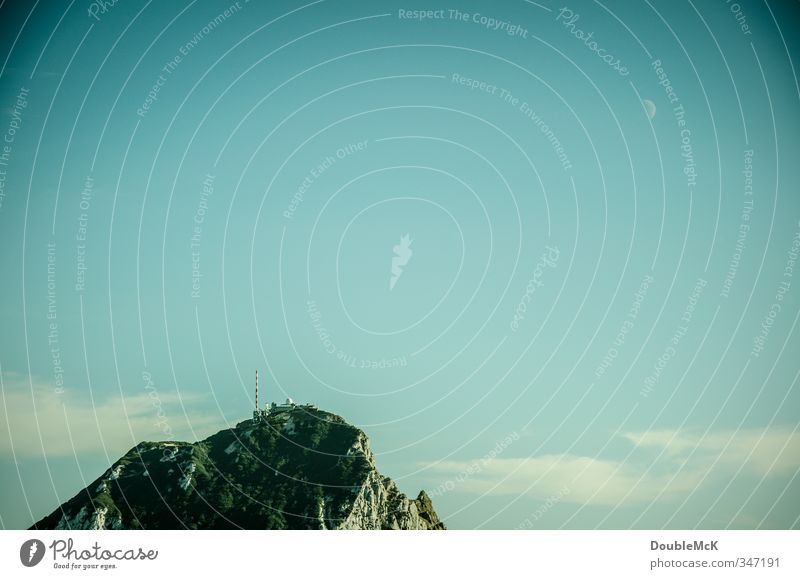 Weather Observatory Wendelstein Nature Sky Clouds Moon Beautiful weather Mountain Peak Free Blue Freedom Alps Pre-alpes Calm Weather station Deserted