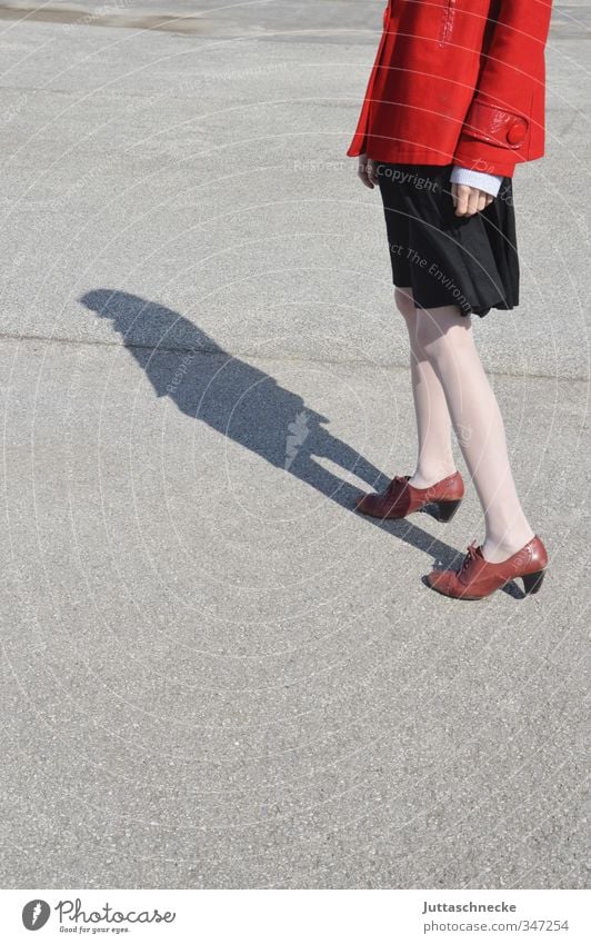 The girl in the red jacket Human being Feminine Young woman Youth (Young adults) Woman Adults Legs 1 18 - 30 years Places Skirt Jacket Stockings Tights Footwear